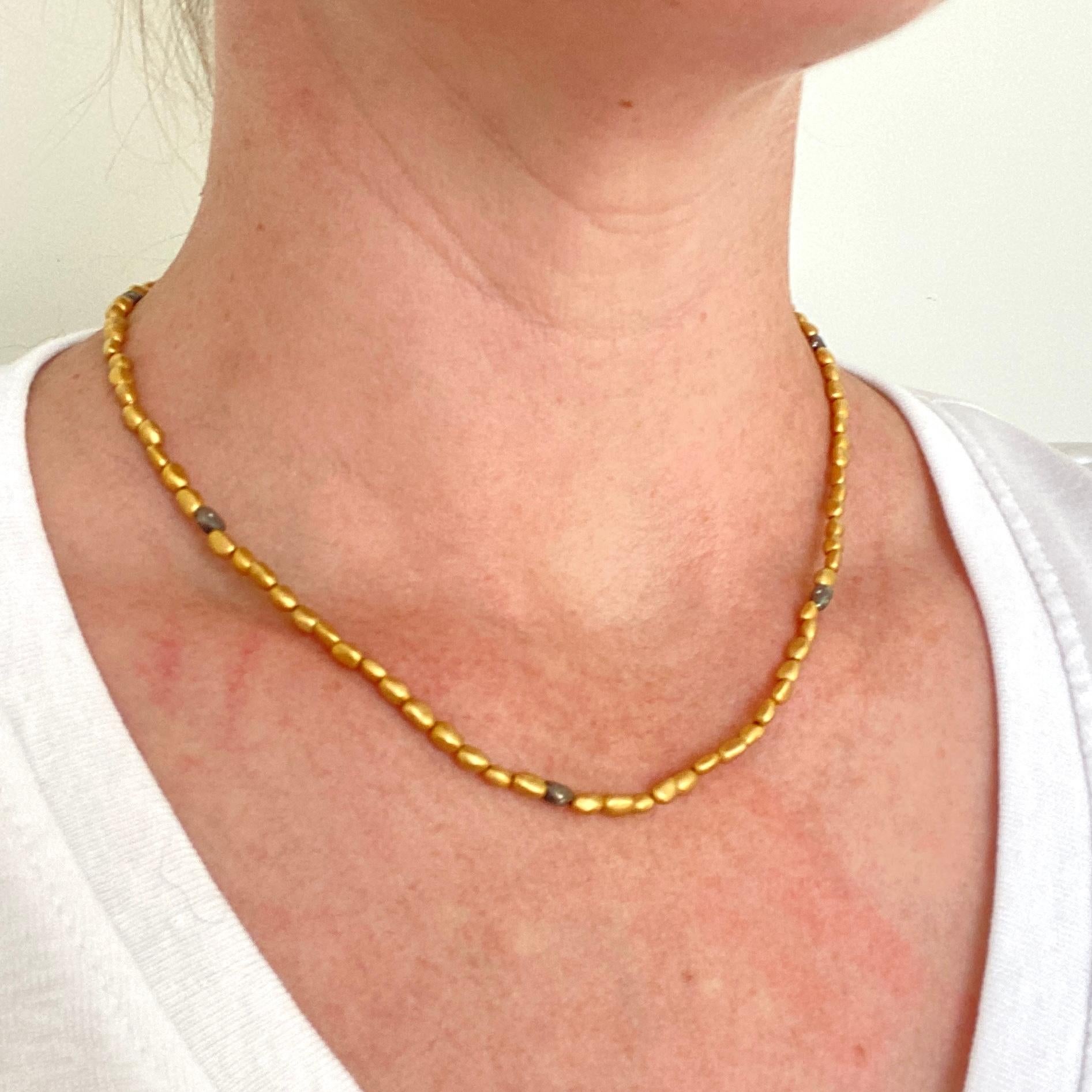 Women's or Men's Beaded Necklace with Diamond 24K Gold & SS by Kurtulan Jewellery For Sale