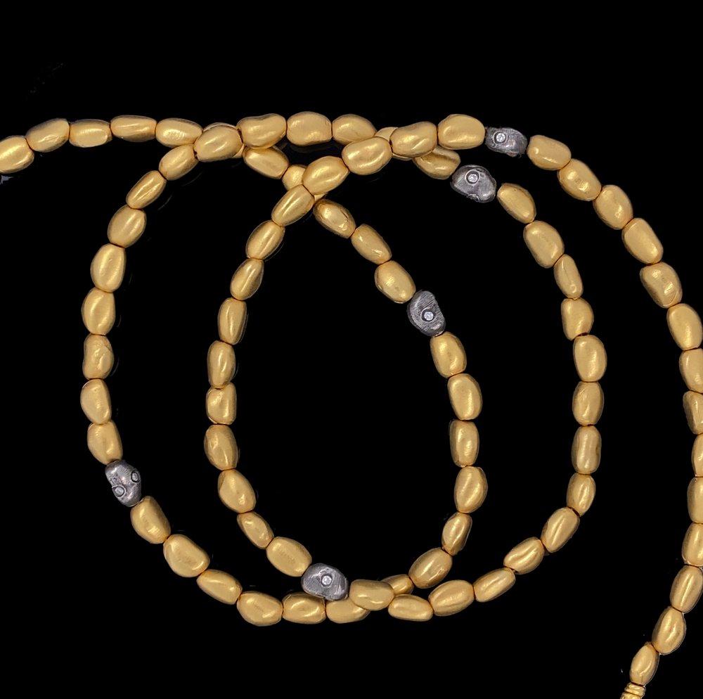 Beaded Necklace with Diamond 24K Gold & SS by Kurtulan Jewellery For Sale 3
