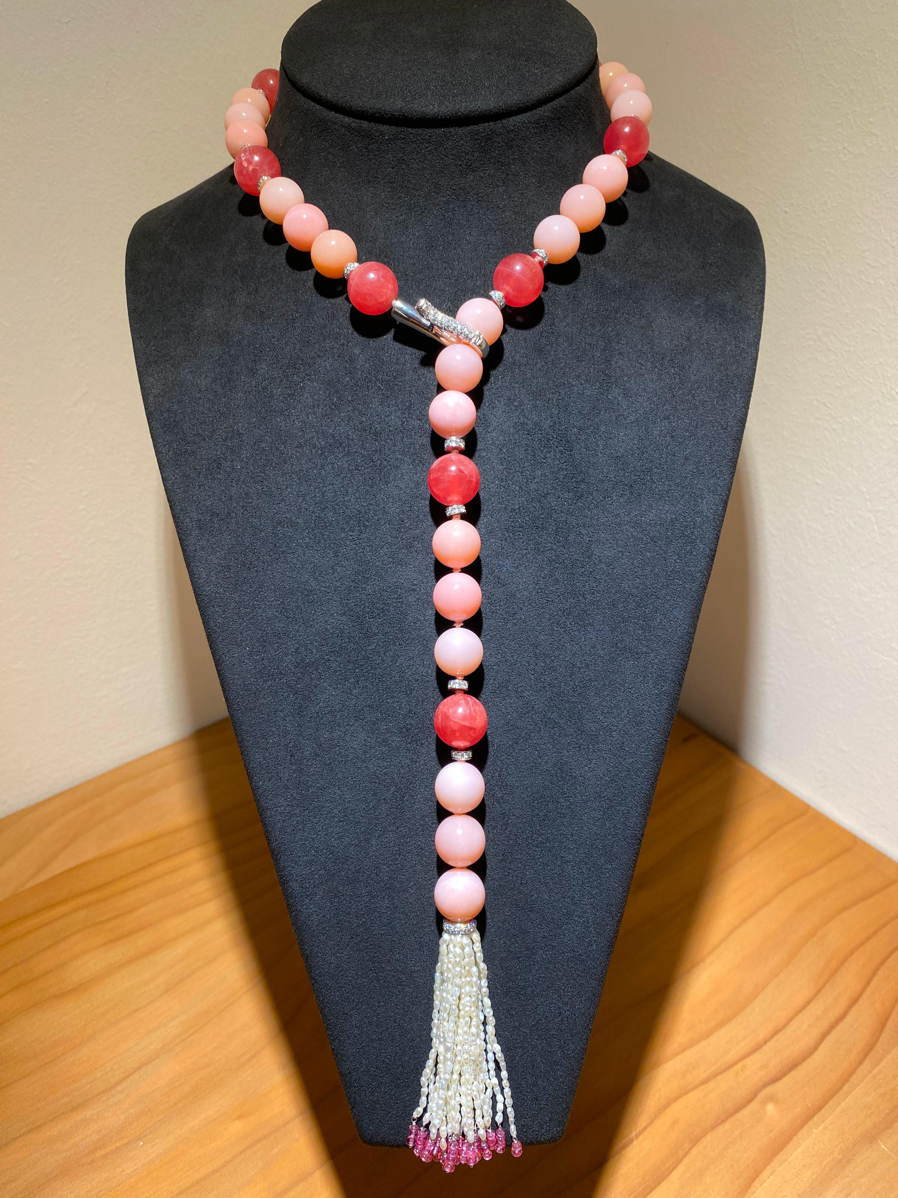 Round Cut SCAVIA Pink Opal/Rhodochrosite Spheres Spinel And Small Pearls Tuft For Sale