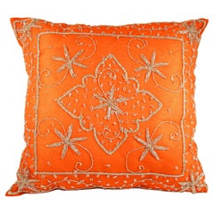 Beaded Orange Throw Pillow Embellished with Sequins