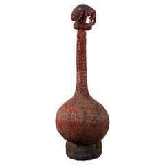 Beaded Palm Wine Vessel Topped with Animal Figure