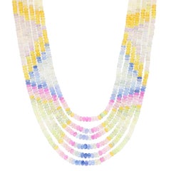 Beaded Pastel Rainbow Sapphire Strand Necklace with 9 Karat Gold Clasp