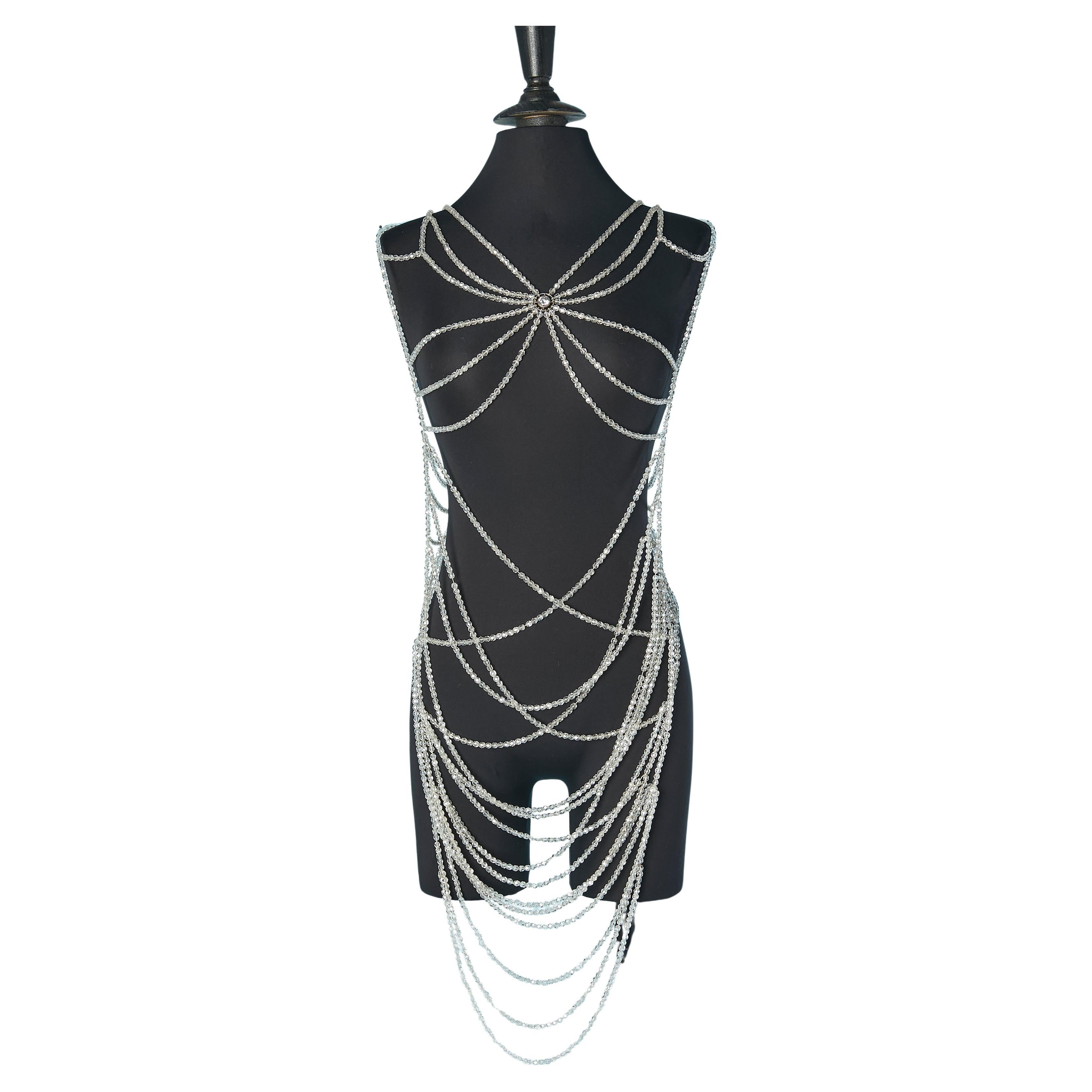 Beaded plastron necklaces with rhinestone