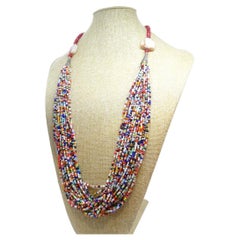 Beaded, quartz , natural stone and silver necklace, 20th century – Italy
