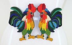 Cinturón de terciopelo con gallo de cuentas, años 80
