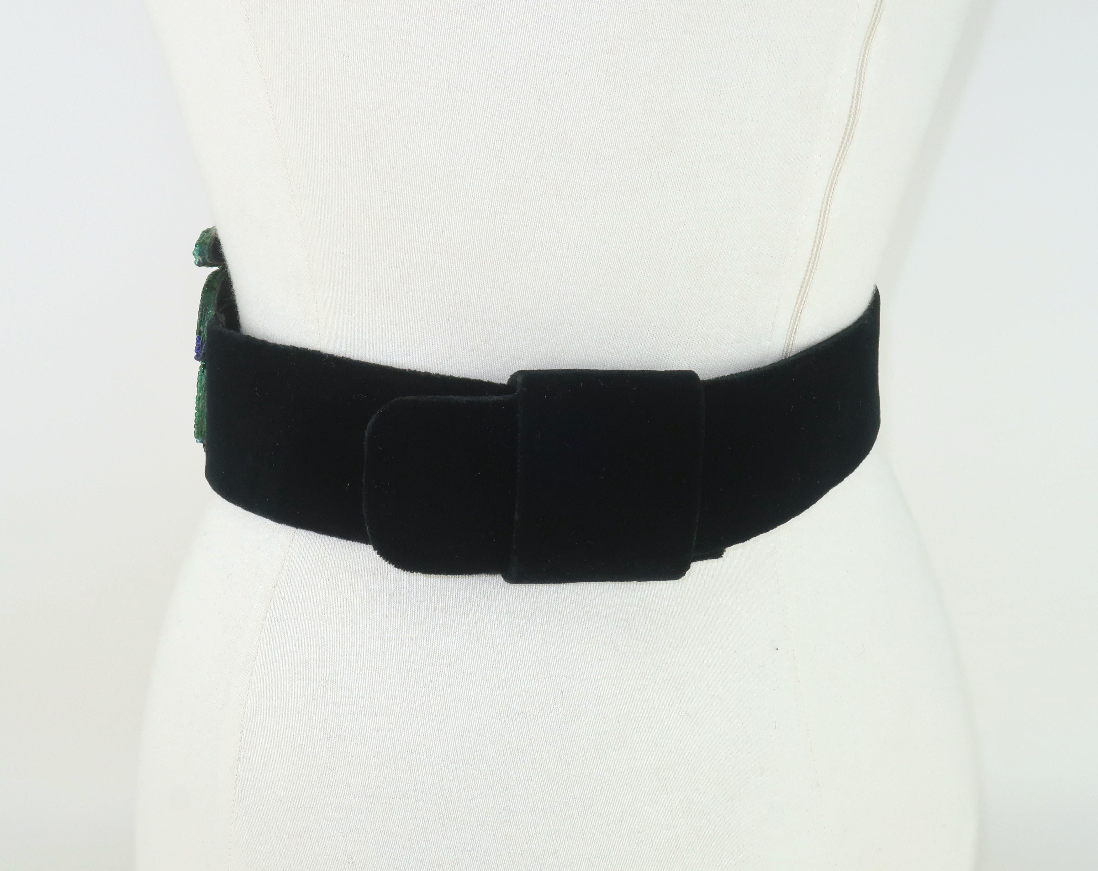 Women's Beaded Rooster Cummerbund Velvet Belt, 1980’s