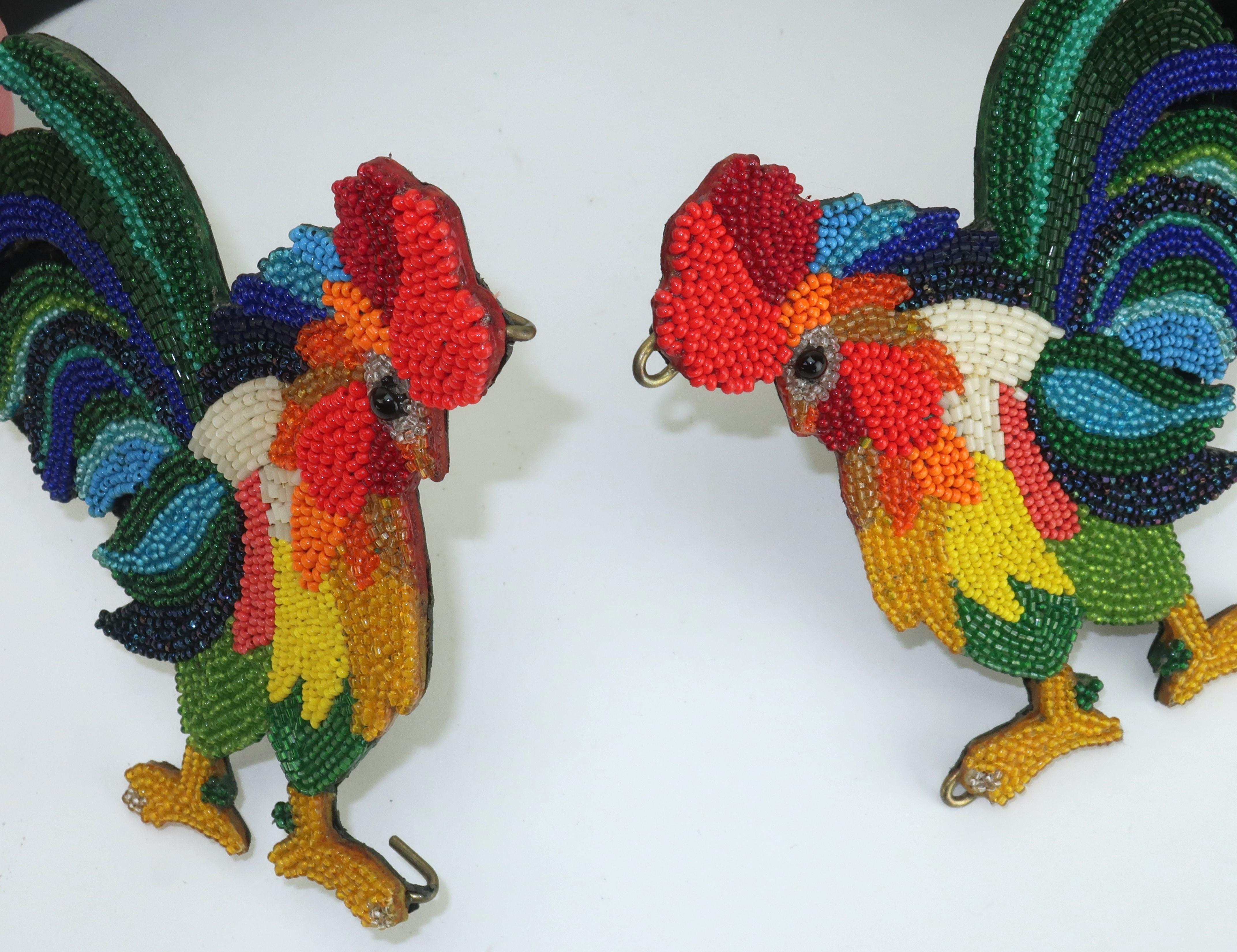 Beaded Rooster Cummerbund Velvet Belt, 1980’s 4