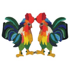Beaded Rooster Cummerbund Velvet Belt, 1980’s