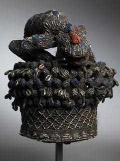 Beaded Royal Headress with Leopard Figure, Bamileke People, Cameroon