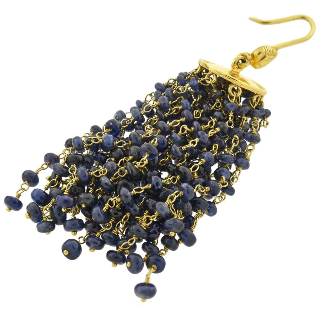 Beaded Sapphire Tassel Earrings In Good Condition For Sale In Narberth, PA