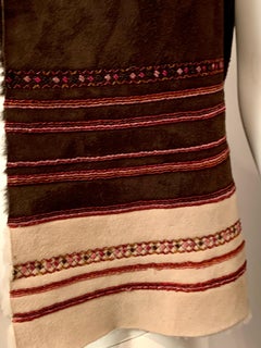 Beaded Shearling Vest Brown and Cream Suede with Rose Colored Beadwork
