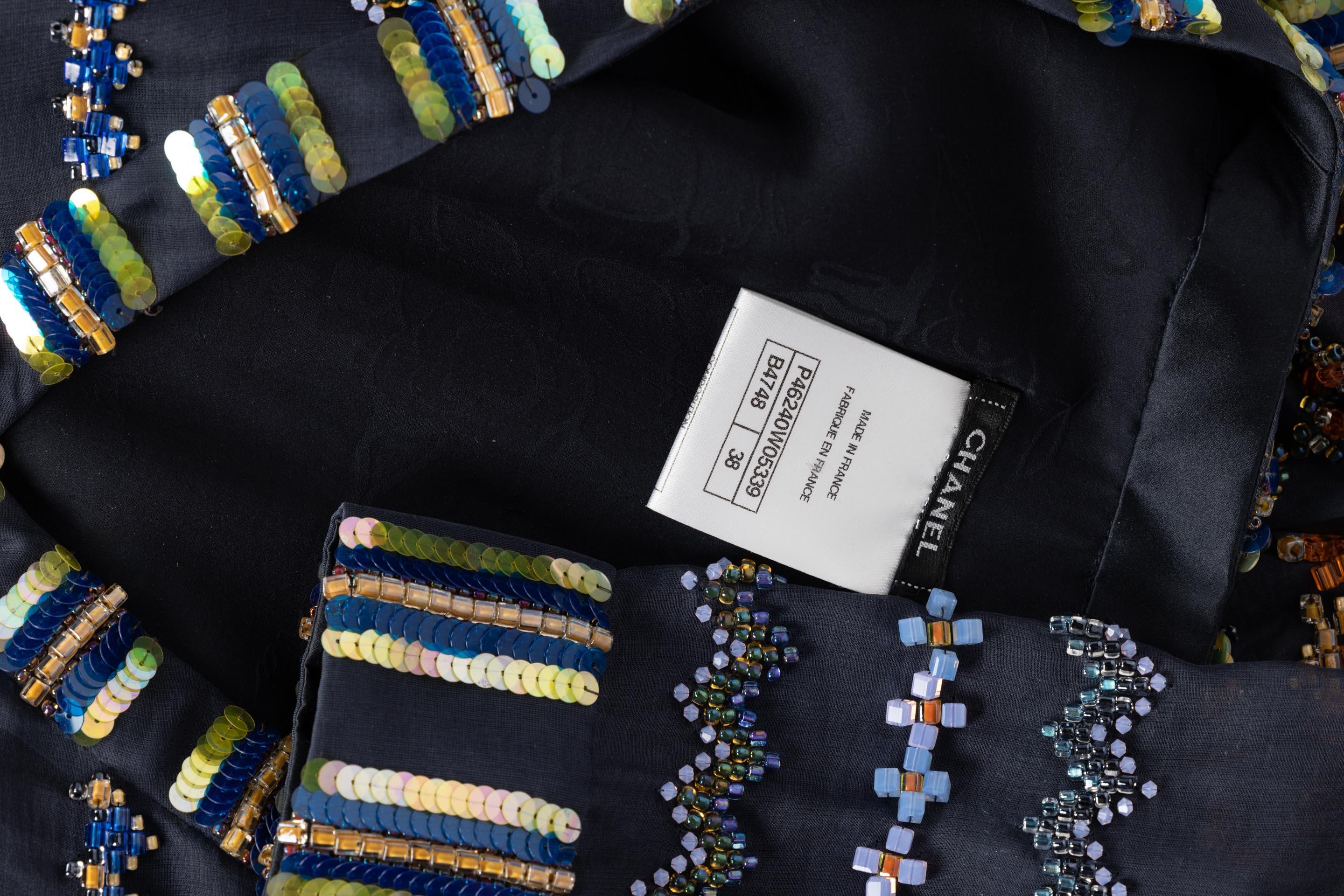  Chanel Métiers d’Art Silk & Leather Beaded Sequin Deep V Top, 2013 For Sale 9