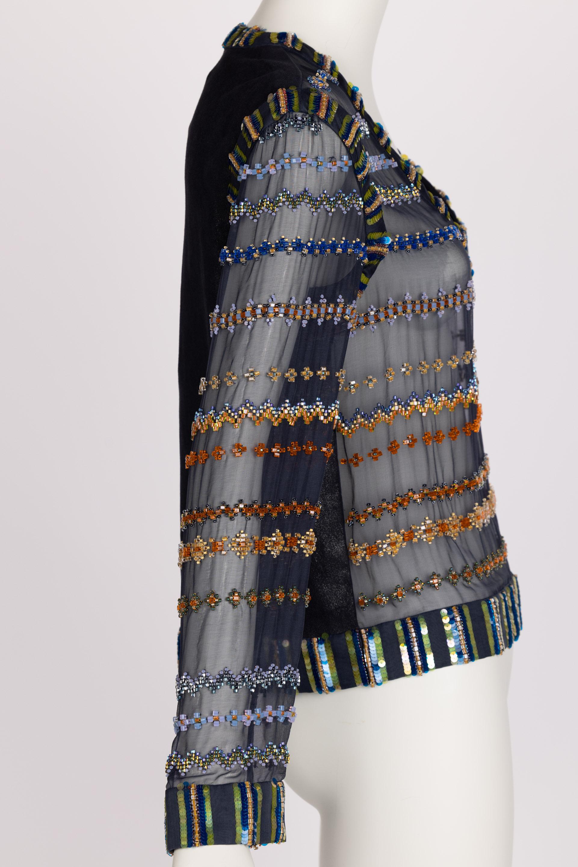 Women's  Chanel Métiers d’Art Silk & Leather Beaded Sequin Deep V Top, 2013 For Sale