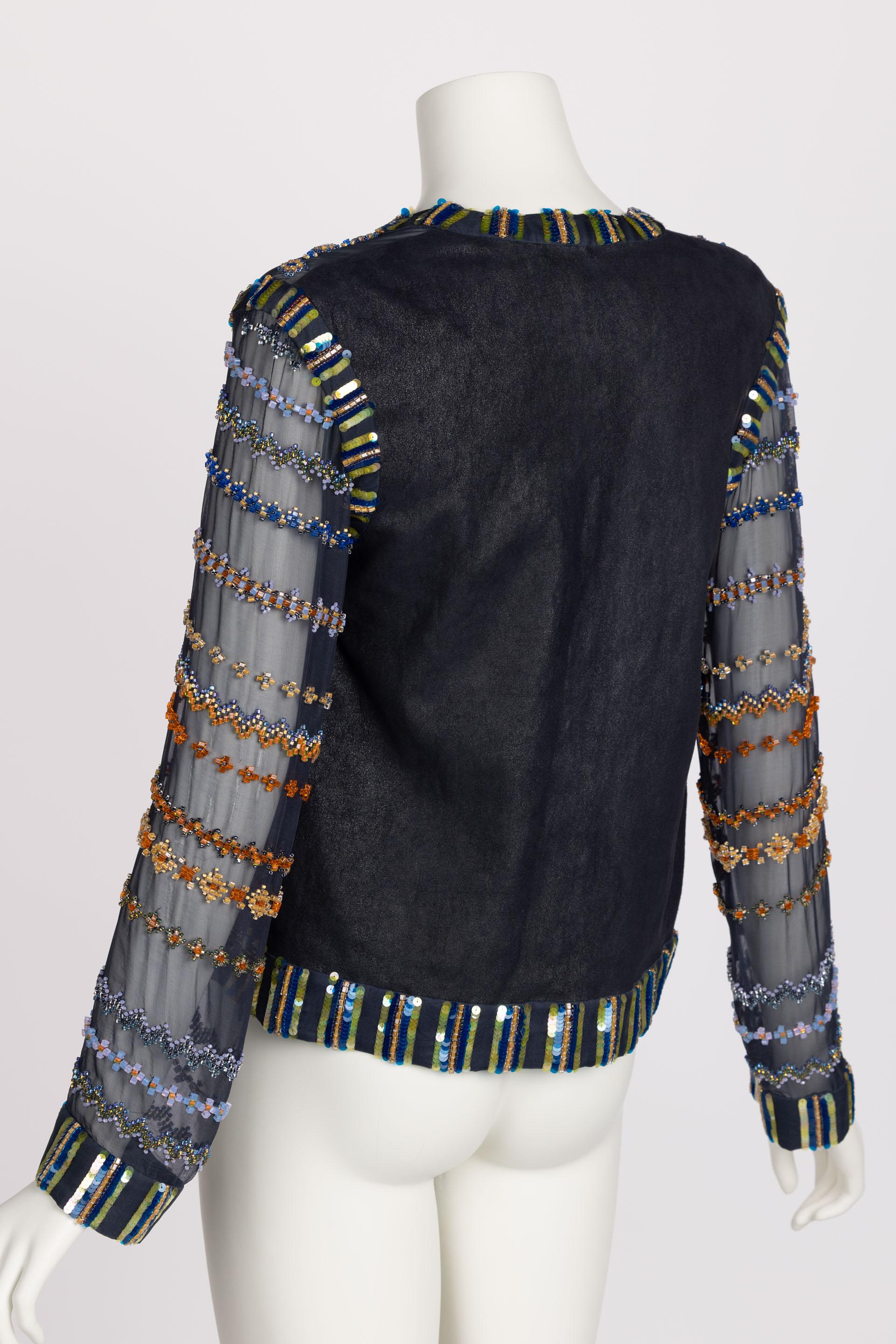  Chanel Métiers d’Art Silk & Leather Beaded Sequin Deep V Top, 2013 For Sale 1