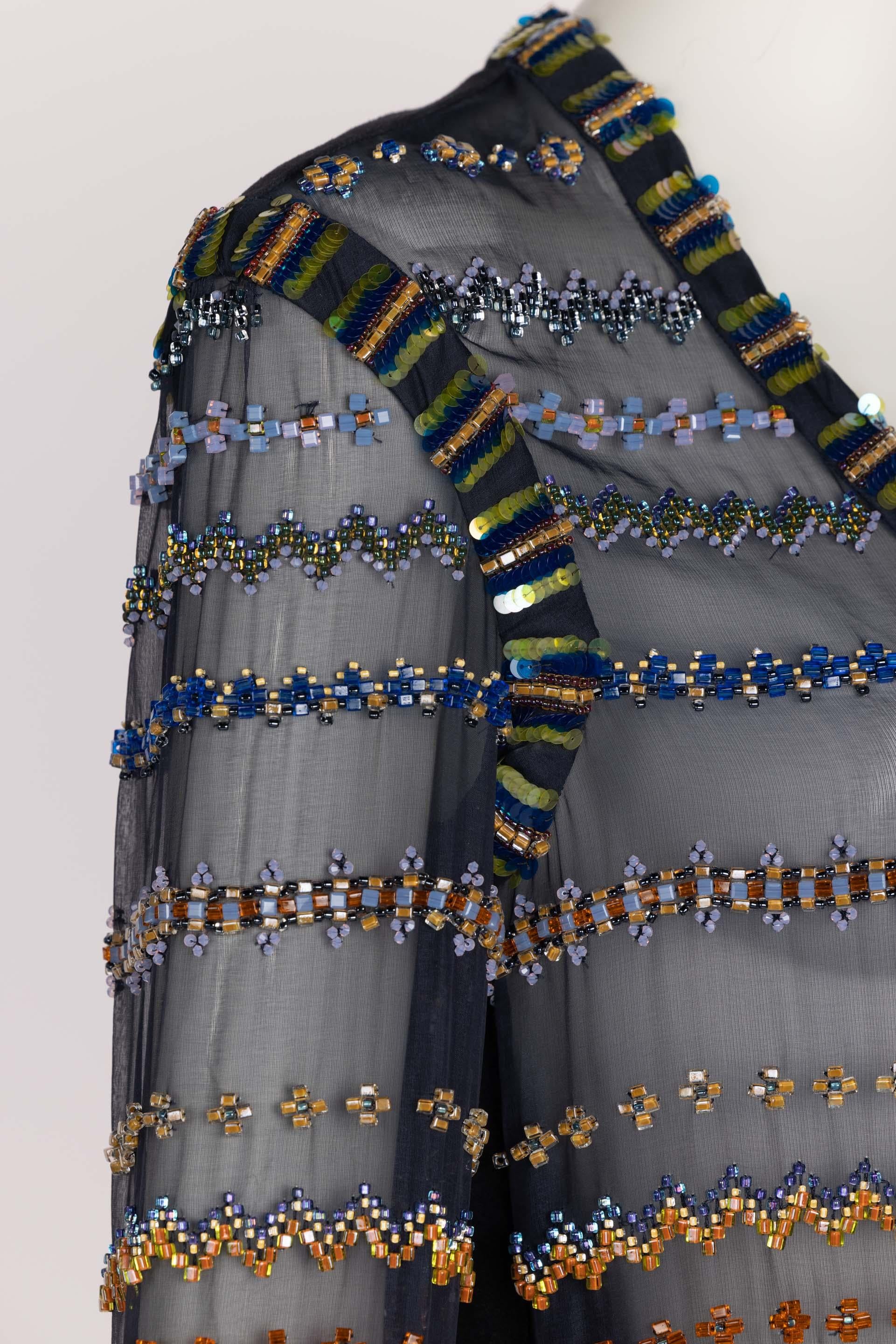  Chanel Métiers d’Art Silk & Leather Beaded Sequin Deep V Top, 2013 For Sale 3