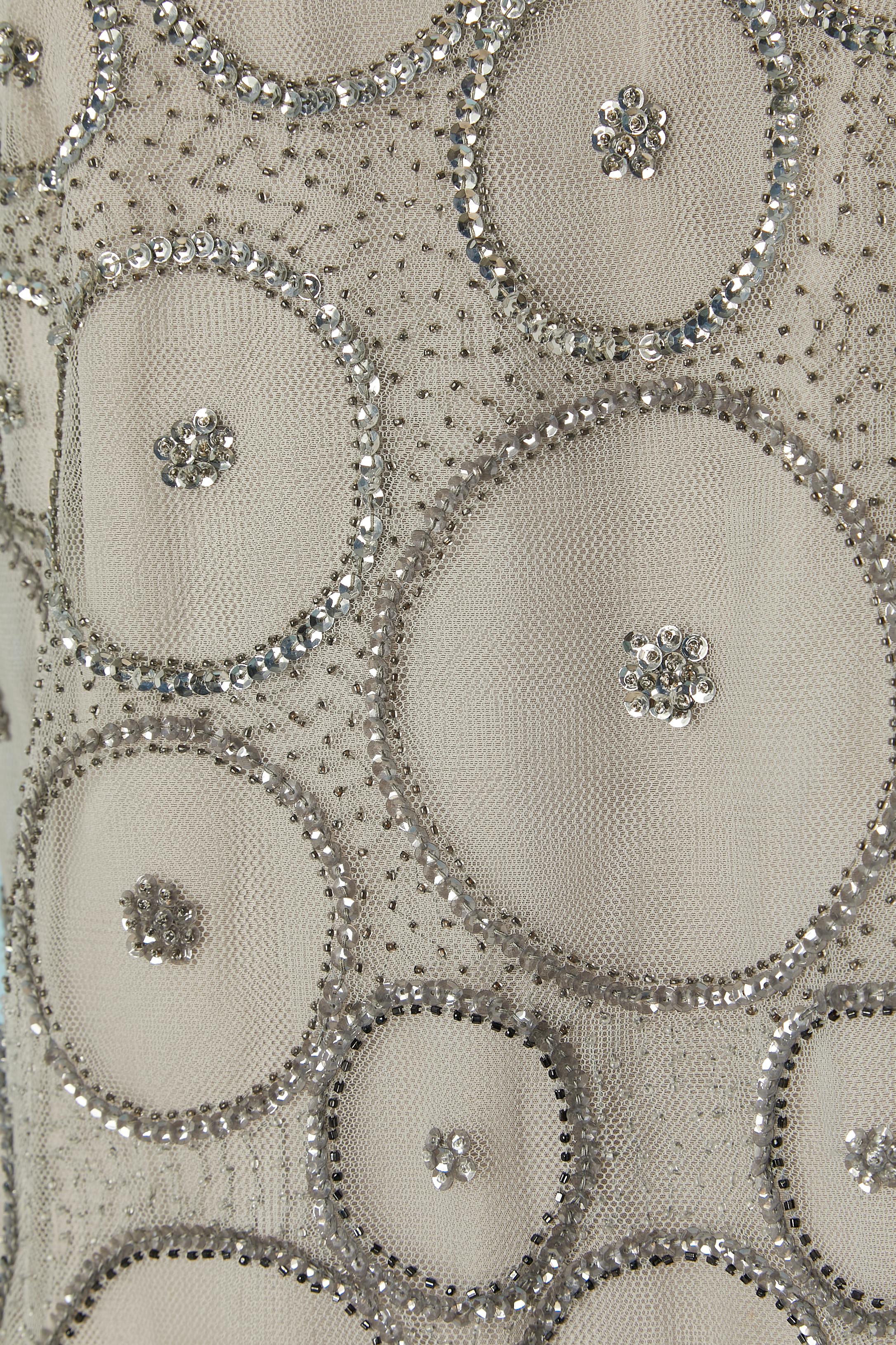 Gray Beaded sleeveless cocktail dress with dégradé colors Tita ROSSI Circa 1960's