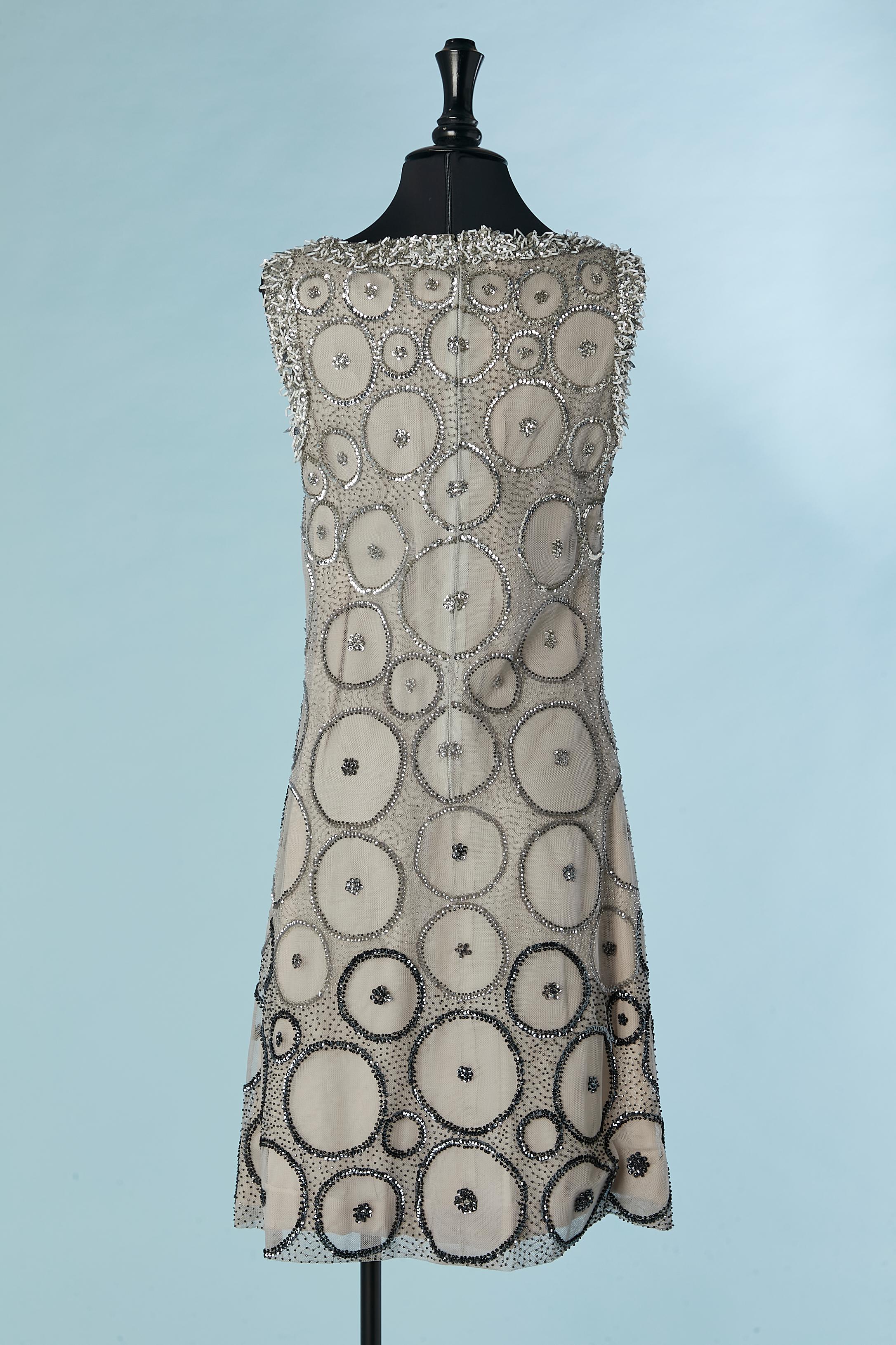 Beaded sleeveless cocktail dress with dégradé colors Tita ROSSI Circa 1960's 1