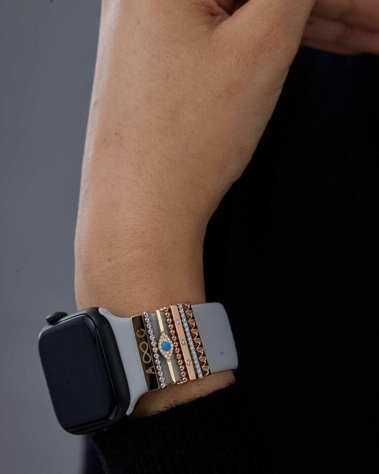 Perlenbesetzte Smart Watch Band Charm 14k Massivgold Uhren Bandzubehör Geschenk im Angebot 2