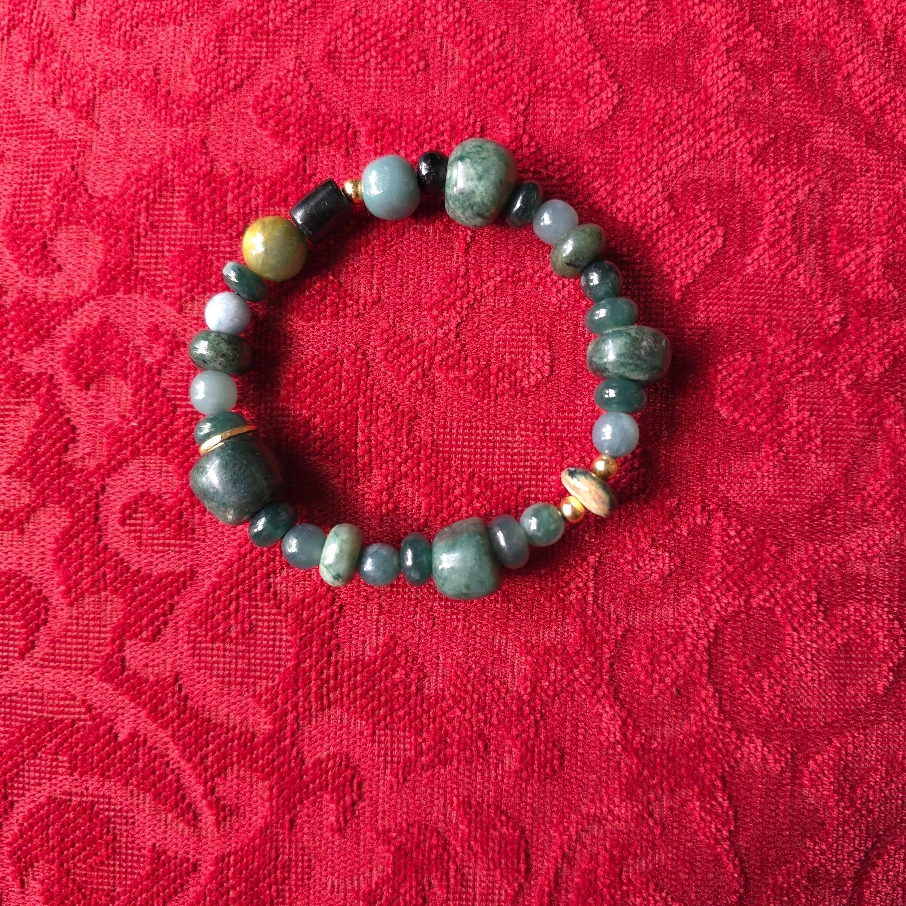 Jade-Armband Guatemalan Jadeit Jade, 18K, Perlen Stretch, 69 mm, 8,75