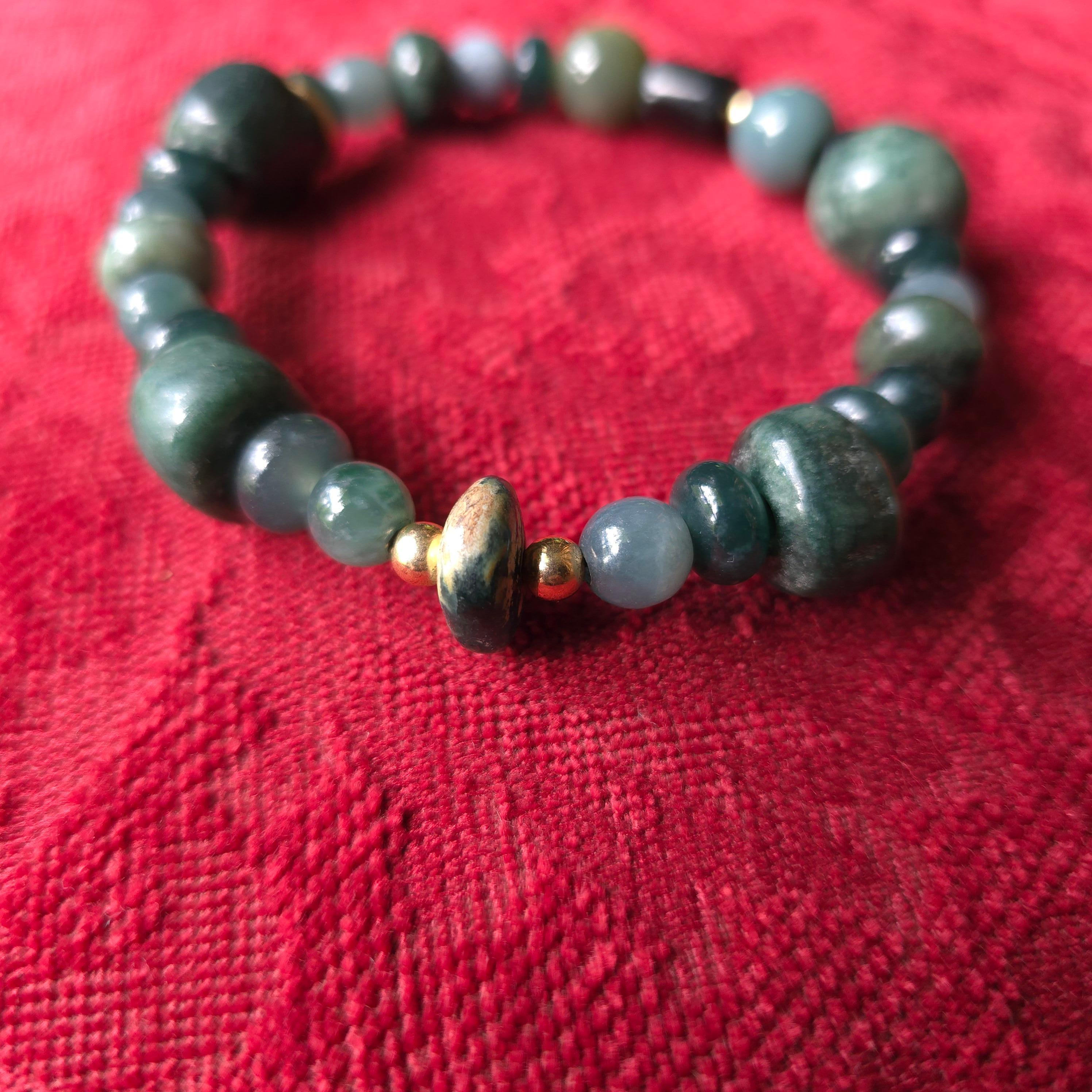 Jade-Armband Guatemalan Jadeit Jade, 18K, Perlen Stretch, 69 mm, 8,75