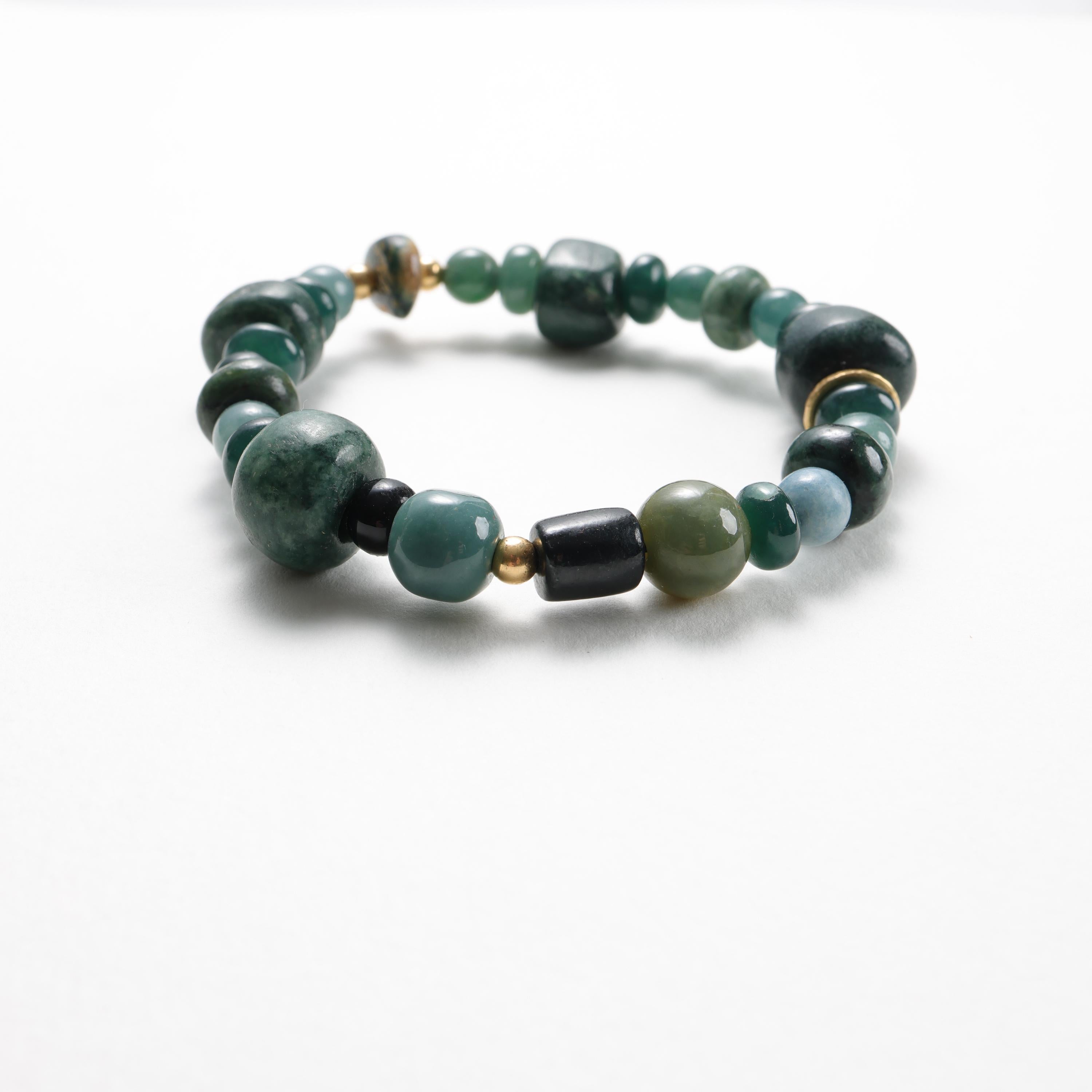 Jade-Armband Guatemalan Jadeit Jade, 18K, Perlen Stretch, 69 mm, 8,75