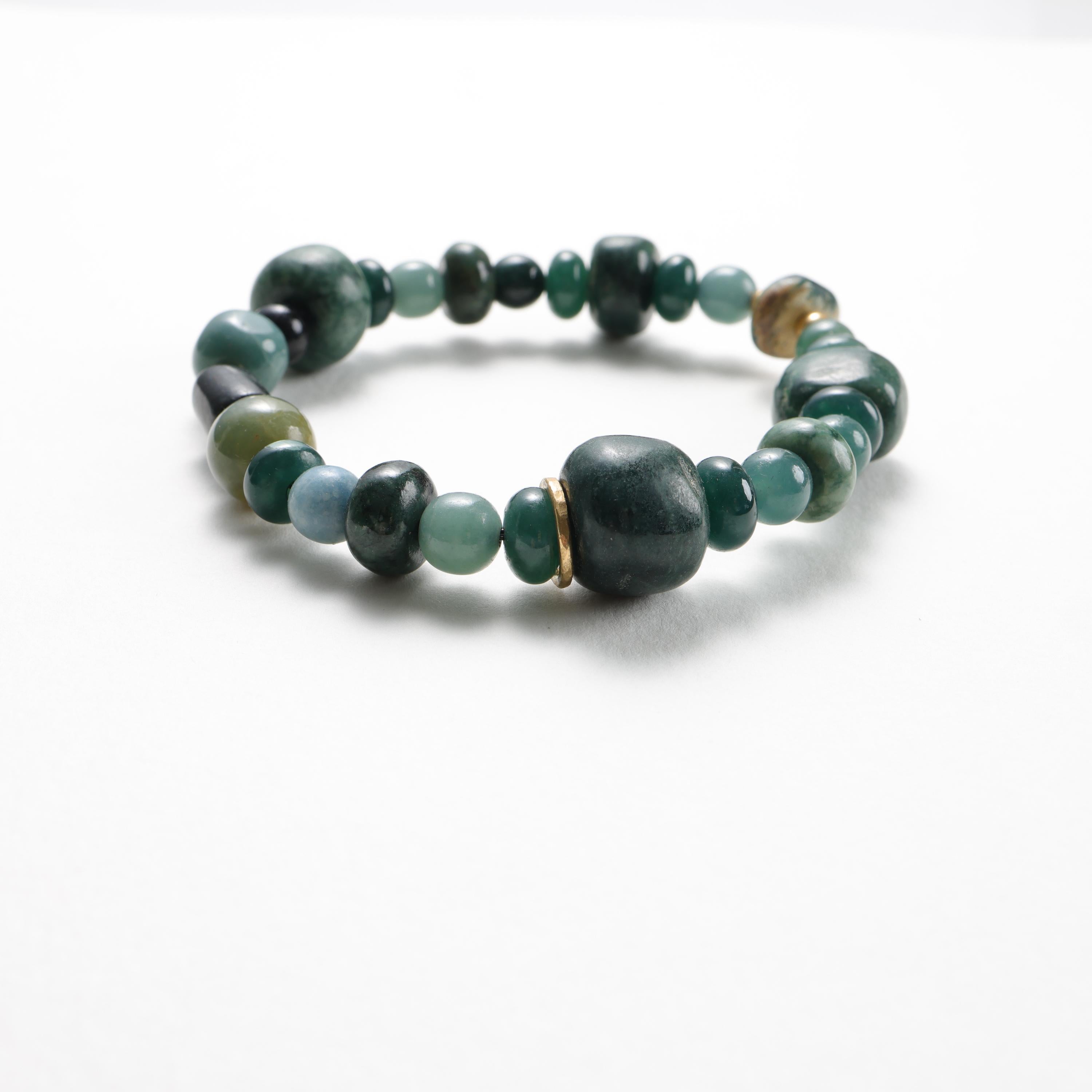 Jade-Armband Guatemalan Jadeit Jade, 18K, Perlen Stretch, 69 mm, 8,75