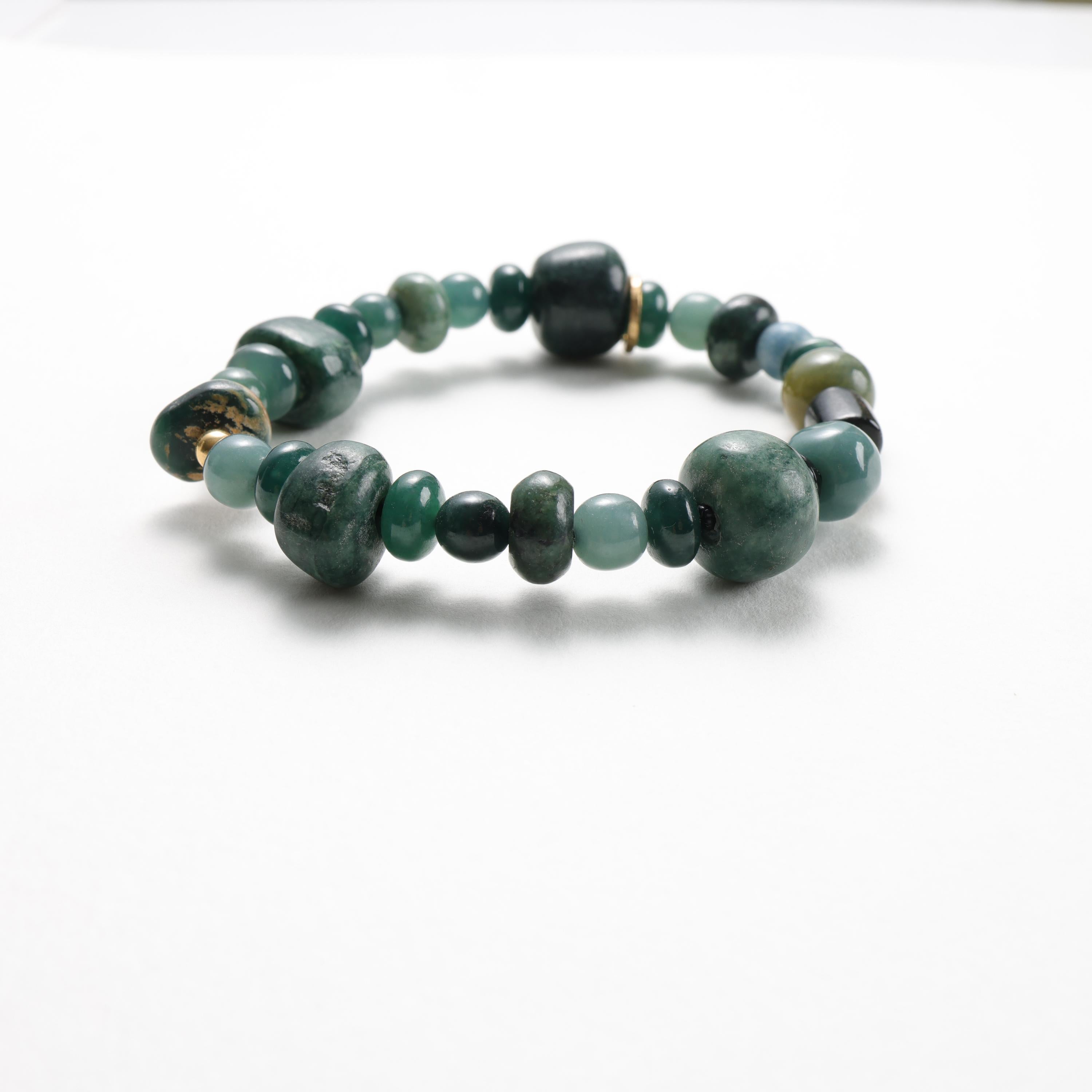 Jade-Armband Guatemalan Jadeit Jade, 18K, Perlen Stretch, 69 mm, 8,75