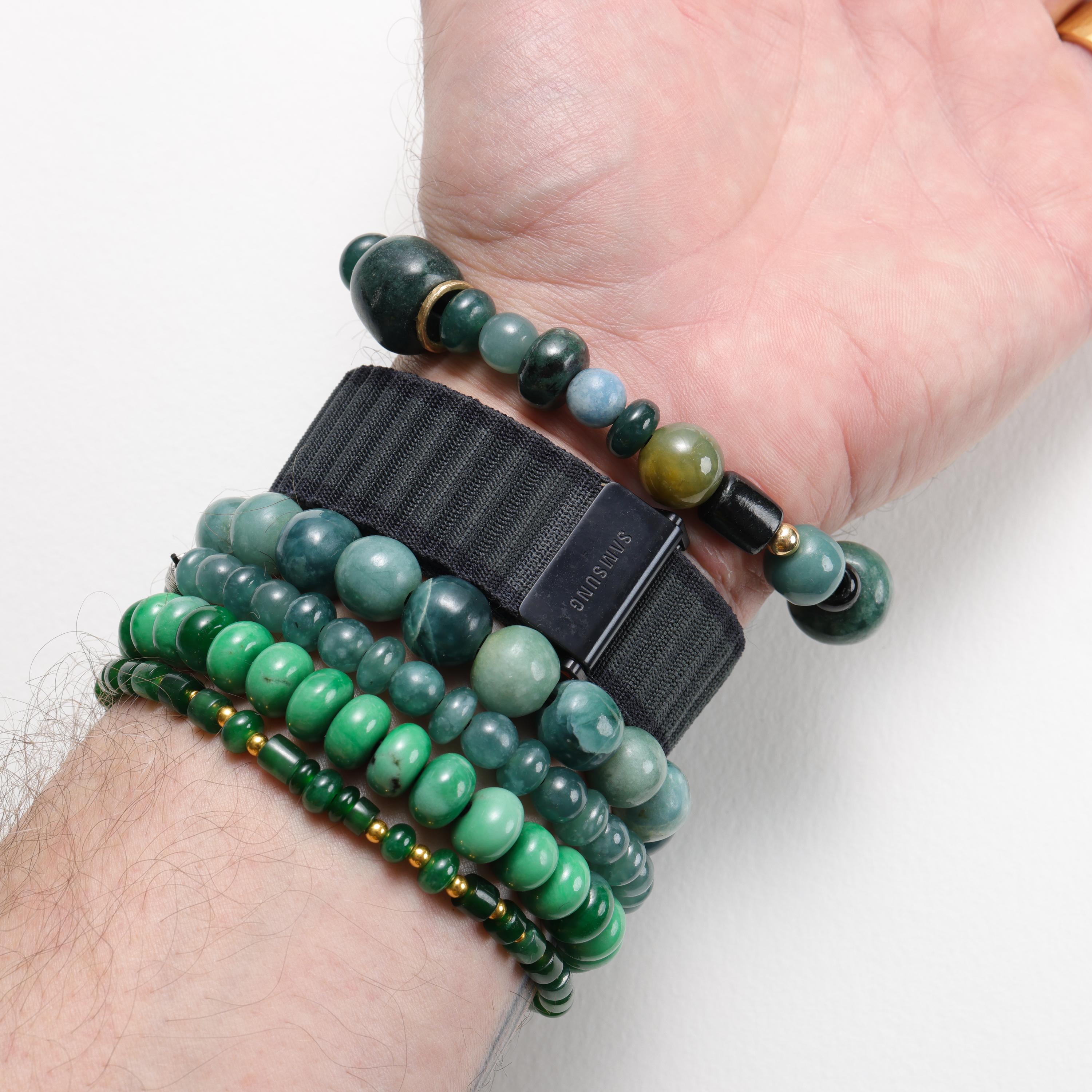 Jade-Armband Guatemalan Jadeit Jade, 18K, Perlen Stretch, 69 mm, 8,75