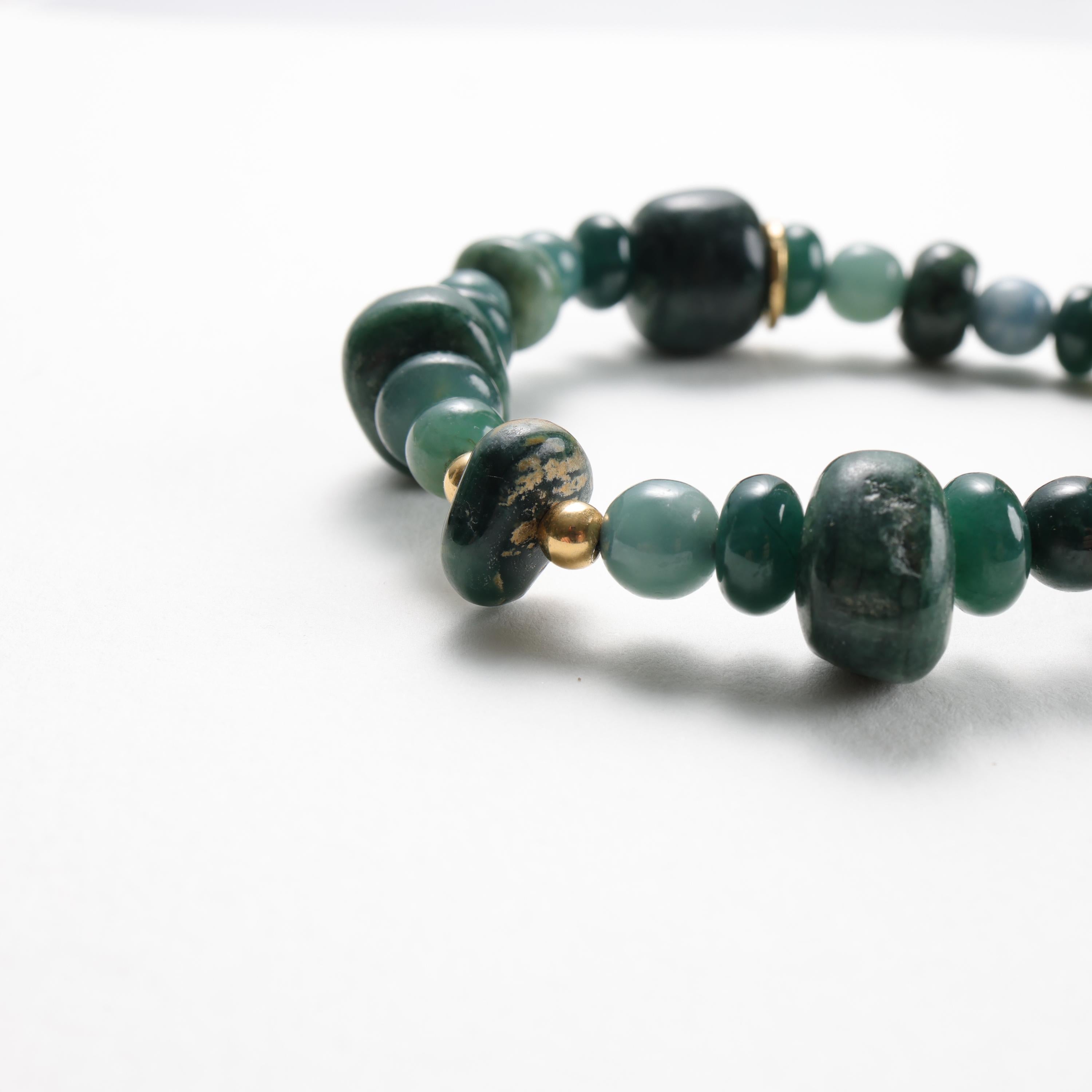 Jade-Armband Guatemalan Jadeit Jade, 18K, Perlen Stretch, 69 mm, 8,75