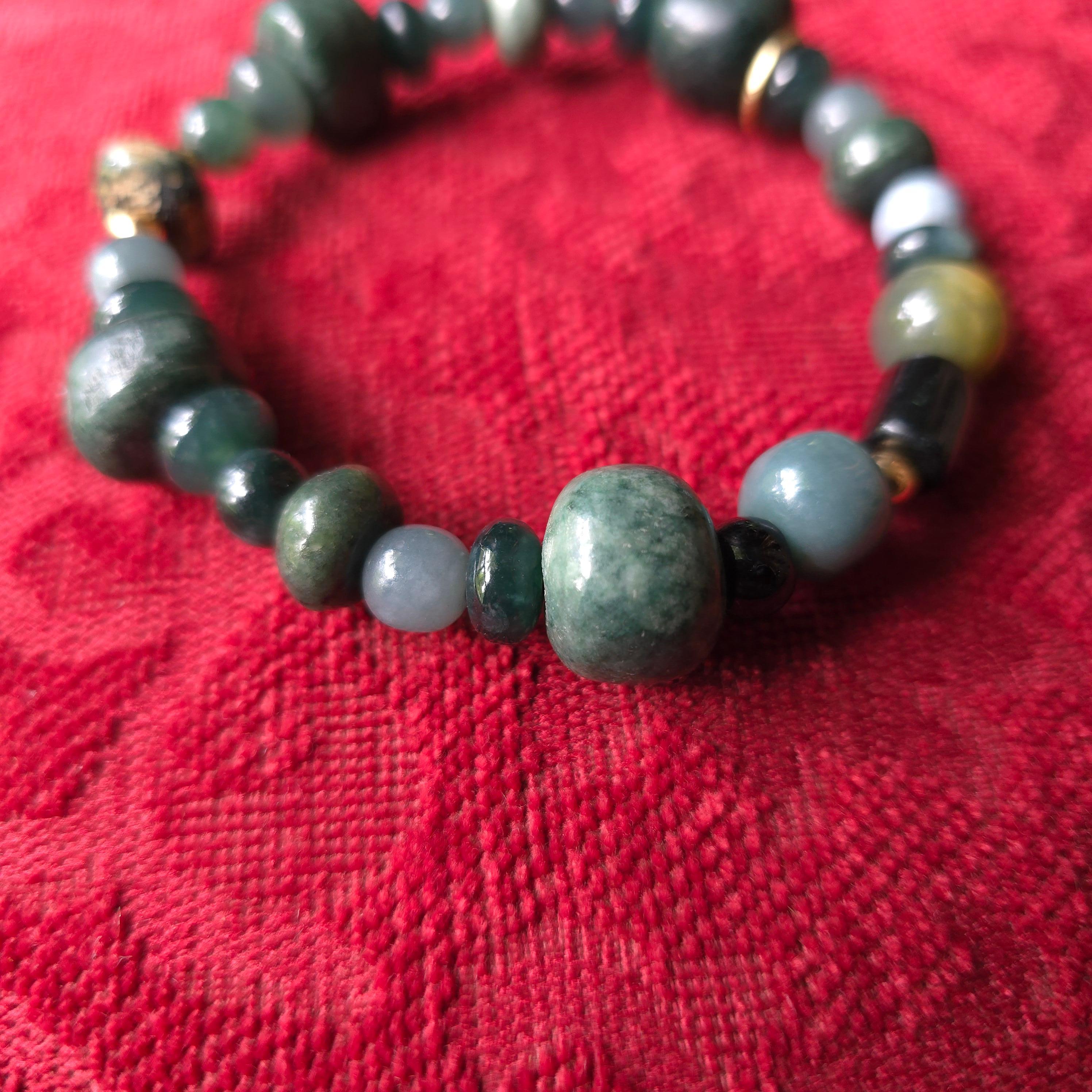 Jade-Armband Guatemalan Jadeit Jade, 18K, Perlen Stretch, 69 mm, 8,75