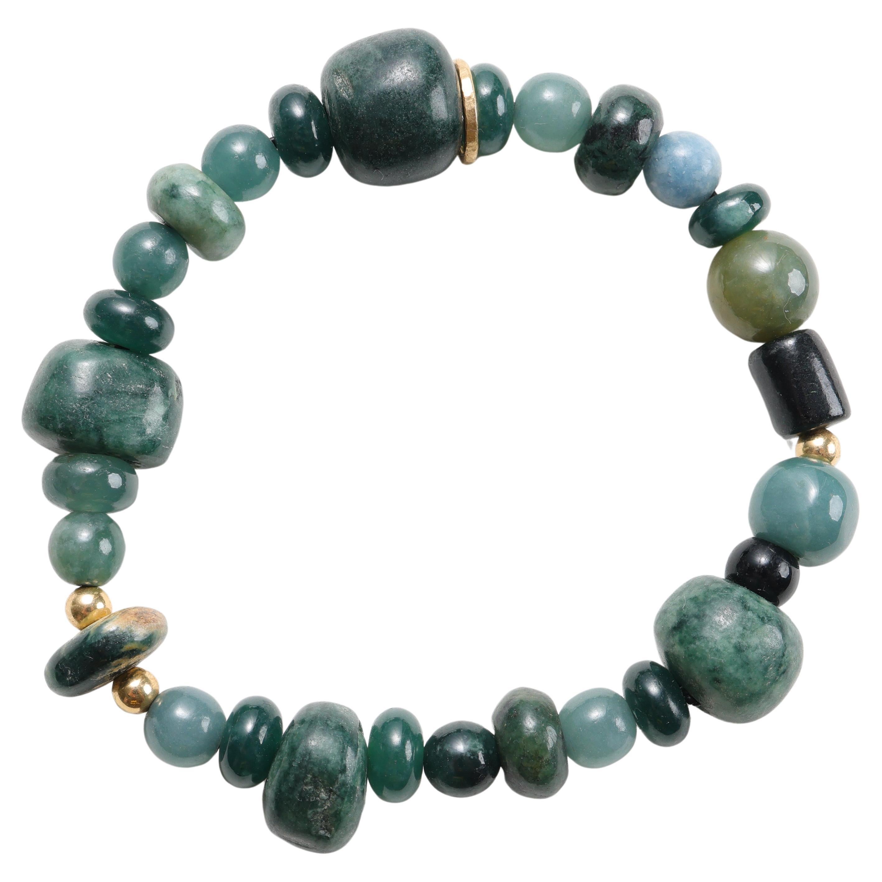 Jade Bracelet Guatemalan Jadeite Jade, 18K, Beaded Stretch, 69mm, 8.75" XL Size