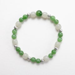 Jade Bracelet with Siberian Nephrite Jade, Mutton Fat Jade, & Silver, Stretch