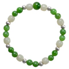 Jade-Armband mit sibirischer Nephrit-Jade, Mutton Fat Jade, & Silber, Stretch