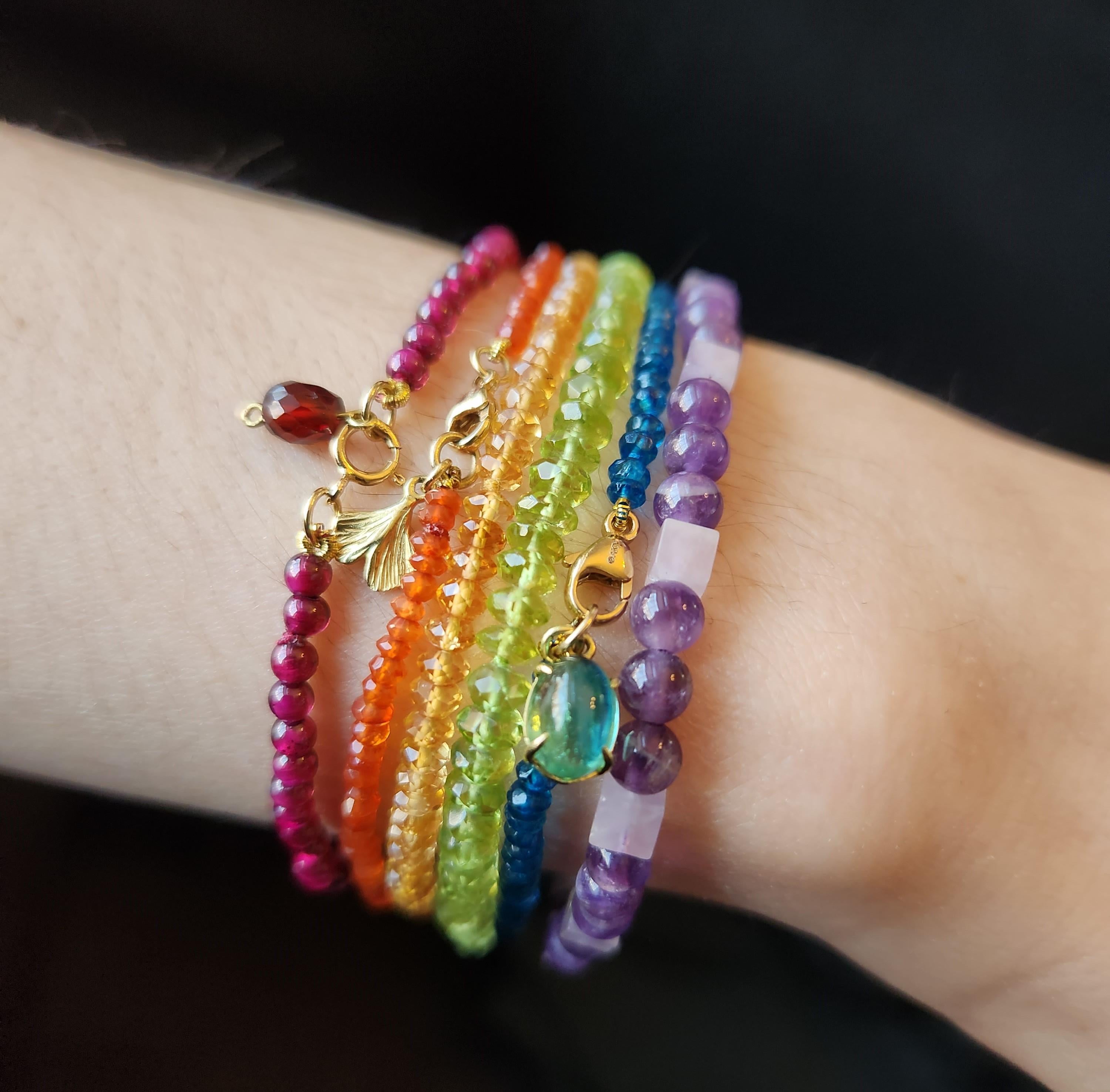 Perlenbesetztes Sommerarmband mit facettierten Citrinperlen, 18K Hummerverschluss, 18K Gingko im Zustand „Neu“ im Angebot in Rutherford, NJ