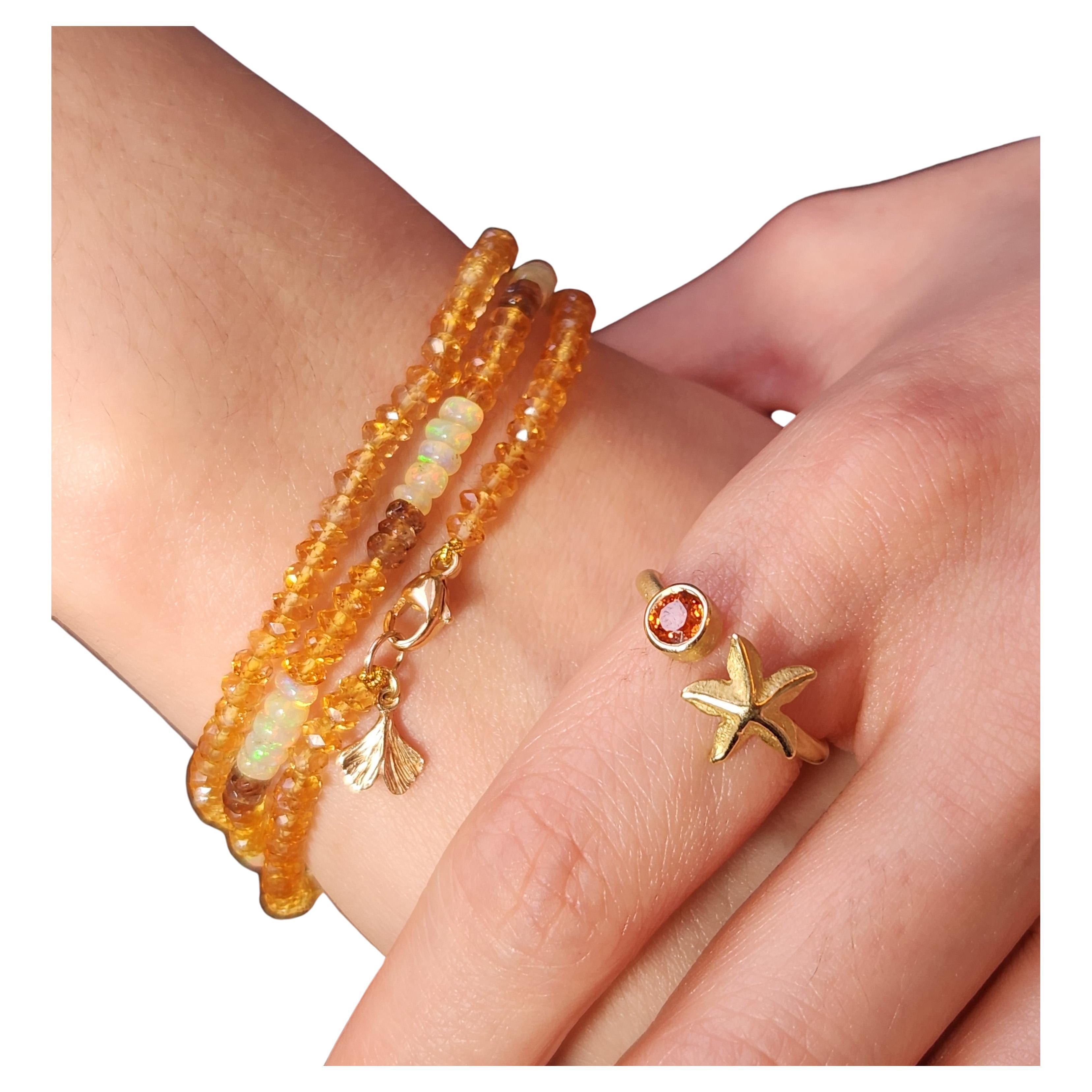 Beaded Summer Bracelet with Faceted Citrine Beads, 18K Lobster Clasp, 18K Gingko For Sale