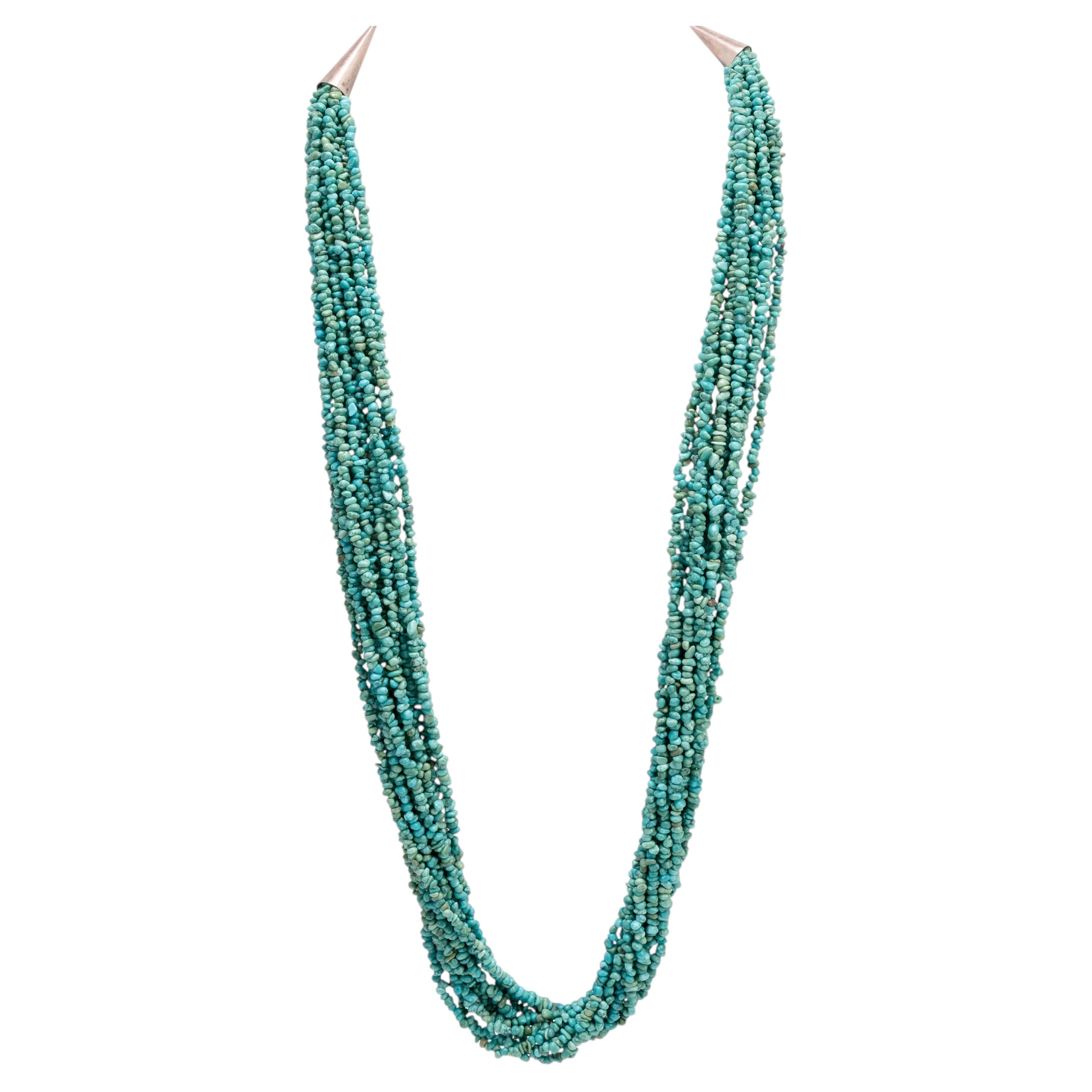 Collier perlé à dix brins de turquoise du sud-ouest en vente