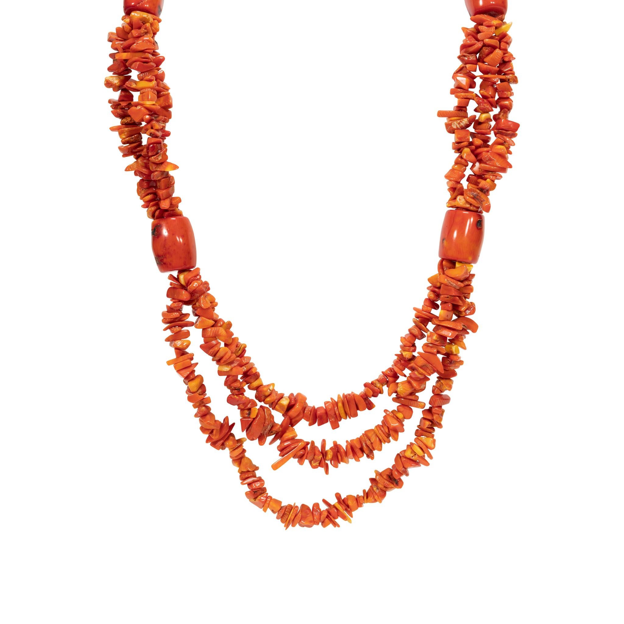 da uomo o donna Collana di corallo rosso a tre fili con perline in vendita