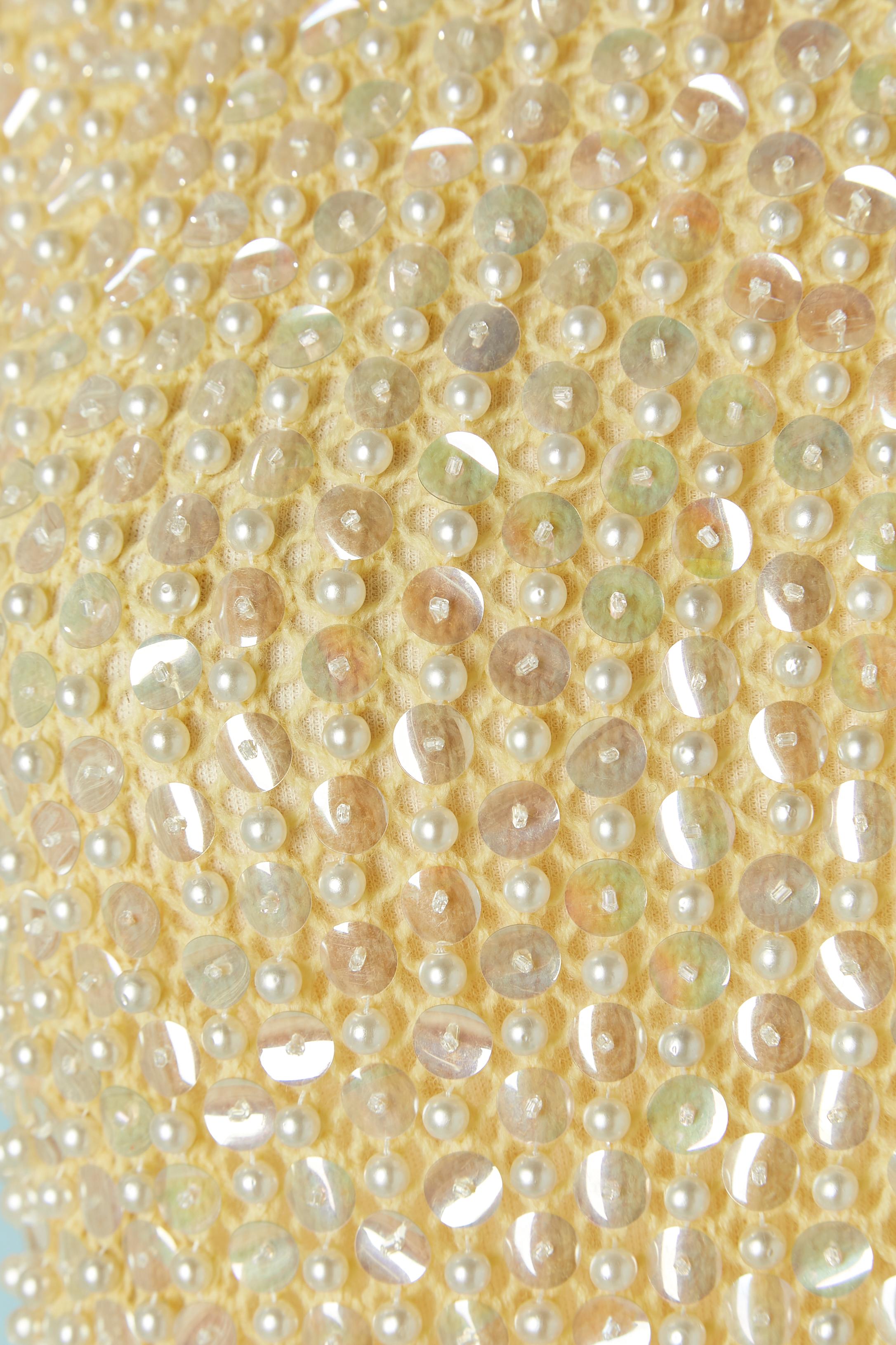 Beige Beaded top on yellow knit base Circa 1960's For Sale