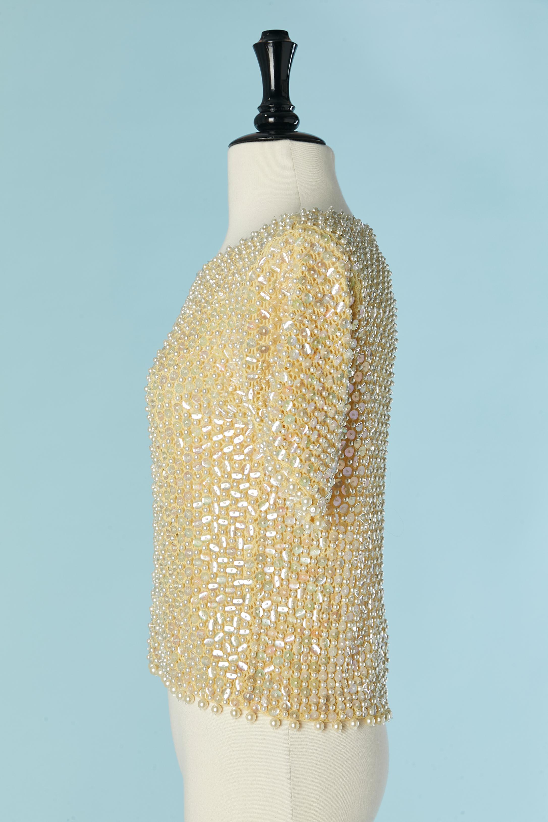 Women's Beaded top on yellow knit base Circa 1960's For Sale