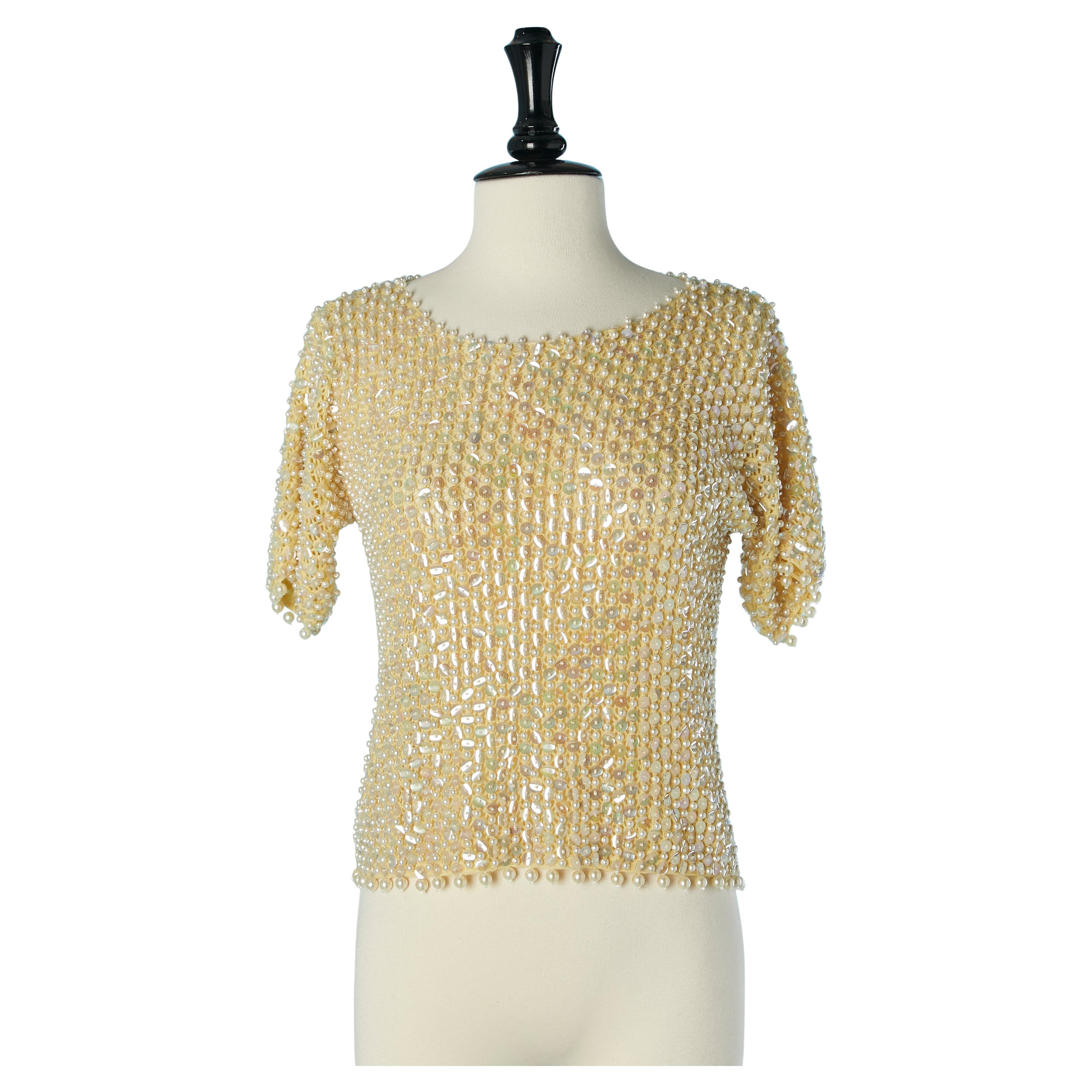 Beaded top on yellow knit base Circa 1960's
