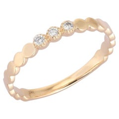 0.07ct Full-Cut Diamond 14K Yellow Gold Beaded Dome Band Ring