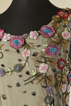 Beaded tulle and thread embroidery evening dress