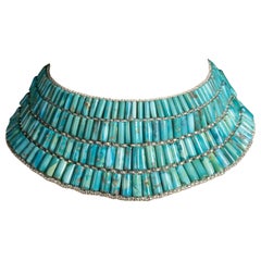 Beaded Turquoise and Sterling Choker Necklace
