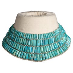 Beaded Turquoise and Sterling Choker Necklace