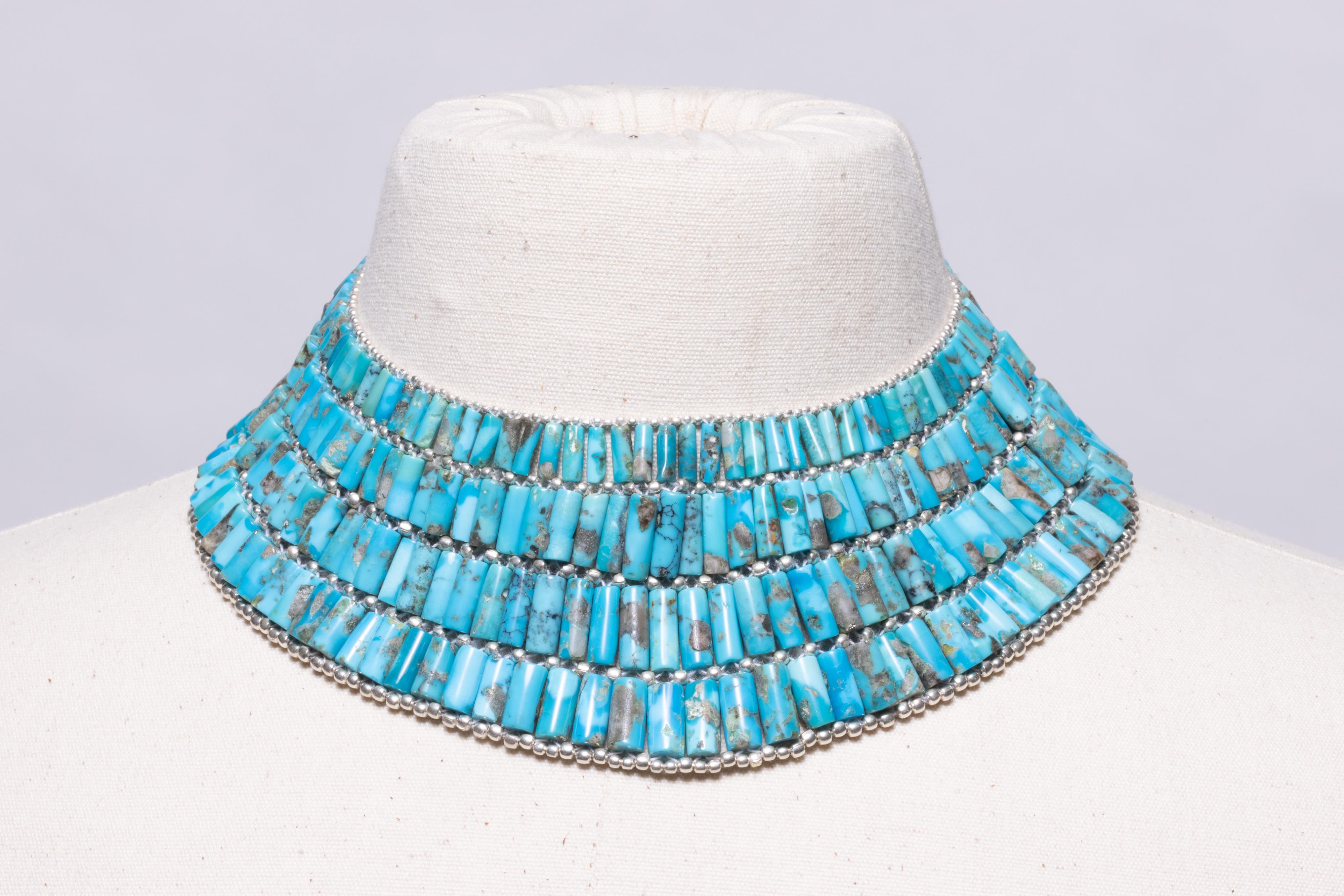 Beaded Turquoise Choker Necklace In Excellent Condition In Nantucket, MA