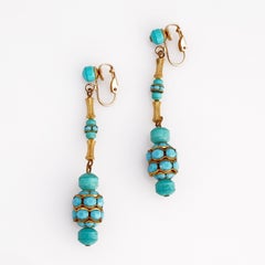 Beaded Turquoise Drop Earrings By Hattie Carnegie, 1960s