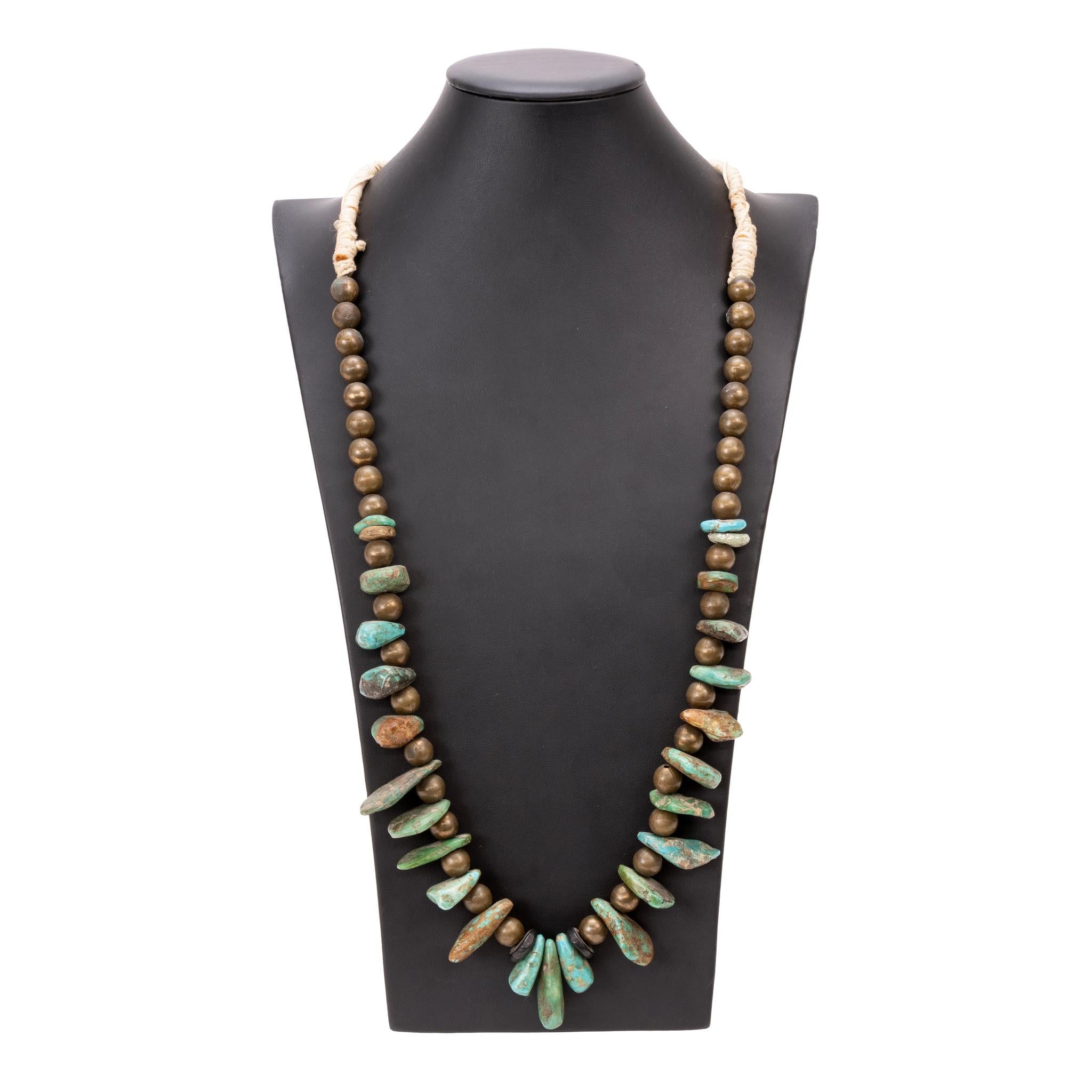 da uomo o donna Collana in ottone e pepite di turchese con perline in vendita