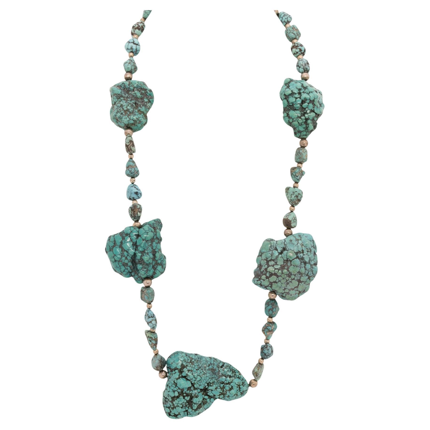 Beaded Turquoise Nugget Necklace in vendita