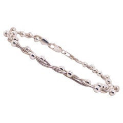 Beaded Twist Bracelet, Braided Snake Sterling Silver Chain with Beads, Silver