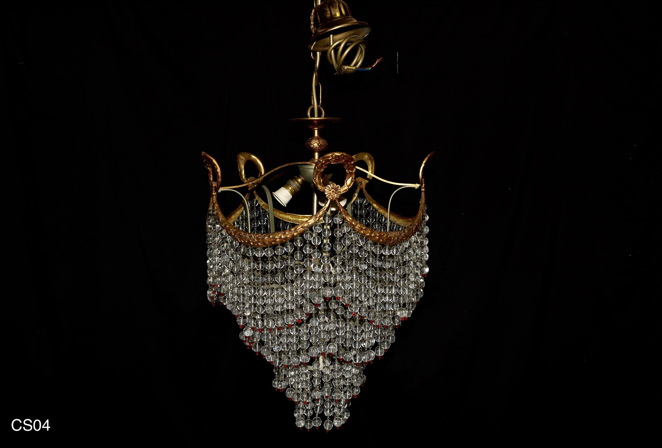 Hand-Crafted Beaded Waterfall Crystal Chandel Antique Ceiling Lamp Lustre Art Nouveau